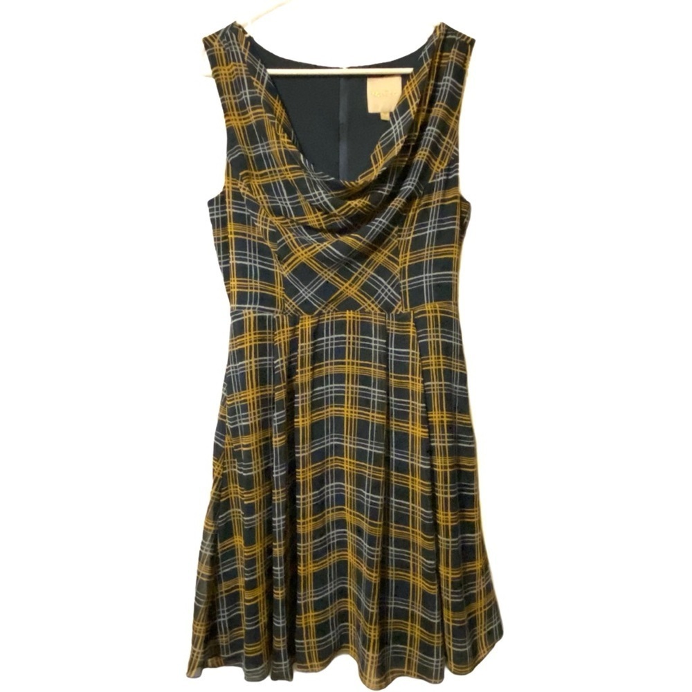 ModCloth Plaid Fit Flare Dress Cowl Neck Dark Academia Preppy Cottagecore M